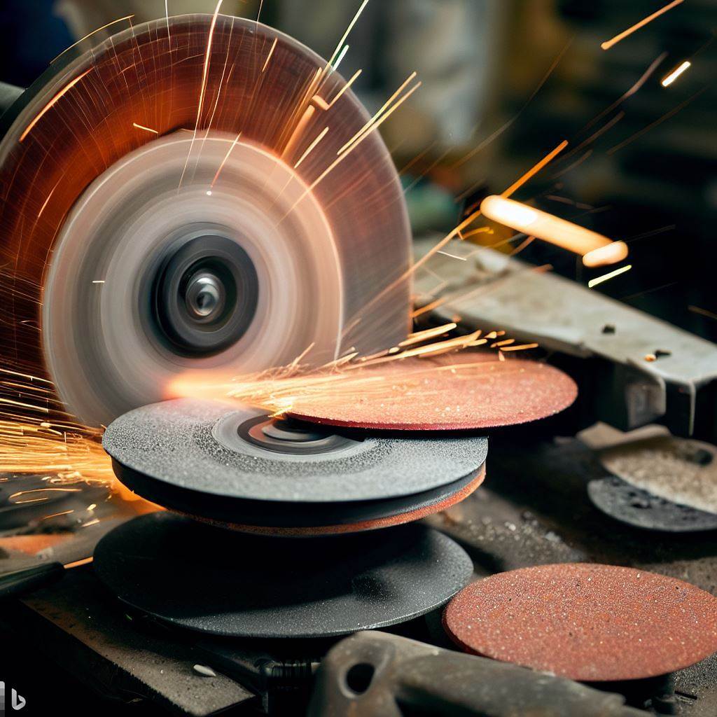 Disque abrasif circulaire qui projette plein d'étincelles.